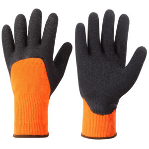 Hi-vi Orange Napped Acrylic Terry Linr, Black Rough Latex Open back coated Gloves