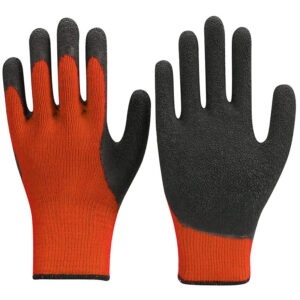 Hi-vi Orange Napped Acrylic Terry Linr, Black Rough Latex Palm & fully thumb coated Gloves