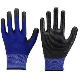 13g Blue Ribbed U3 Polyester liner with Flat Nitrile Palm Coated Gloves