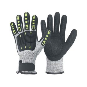 Microfoam sandy nitrile coated gloves, with sewn palm absorber,reinforced thumb crotch, TPR overlays+velcro closure
